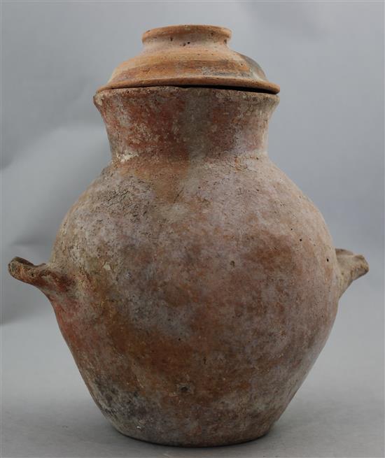 A Greek Cypriot redware vase and a Greek terracotta ring bowl, c.3rd century BC, 10cm